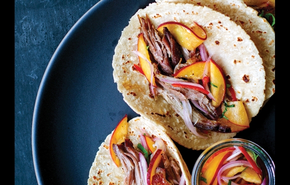 pork peach tacos