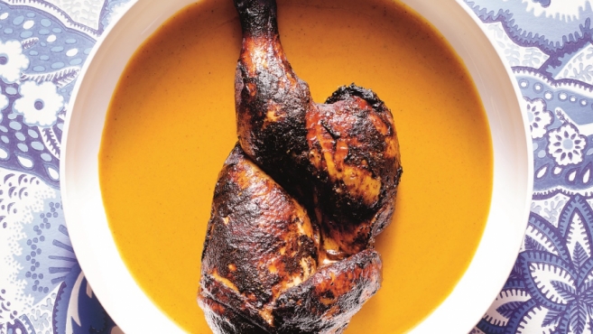 BBQ Chicken in yellow mustard BBQ sauce