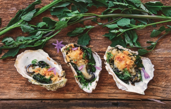 oysters rockerfeller with lambsquarters