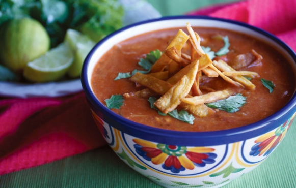 Chicken tortilla soup with chiles.