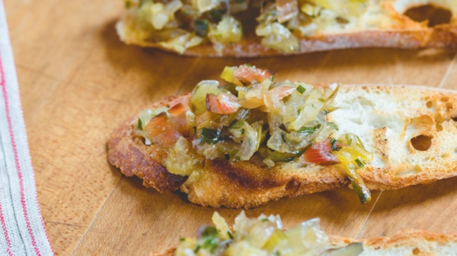 Rainbow Chard Stem Crostini