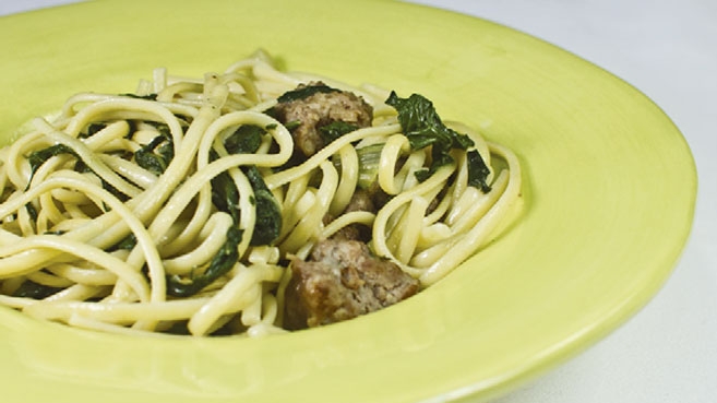 Spaghetti with Swiss Chard, Fennel and Sausage